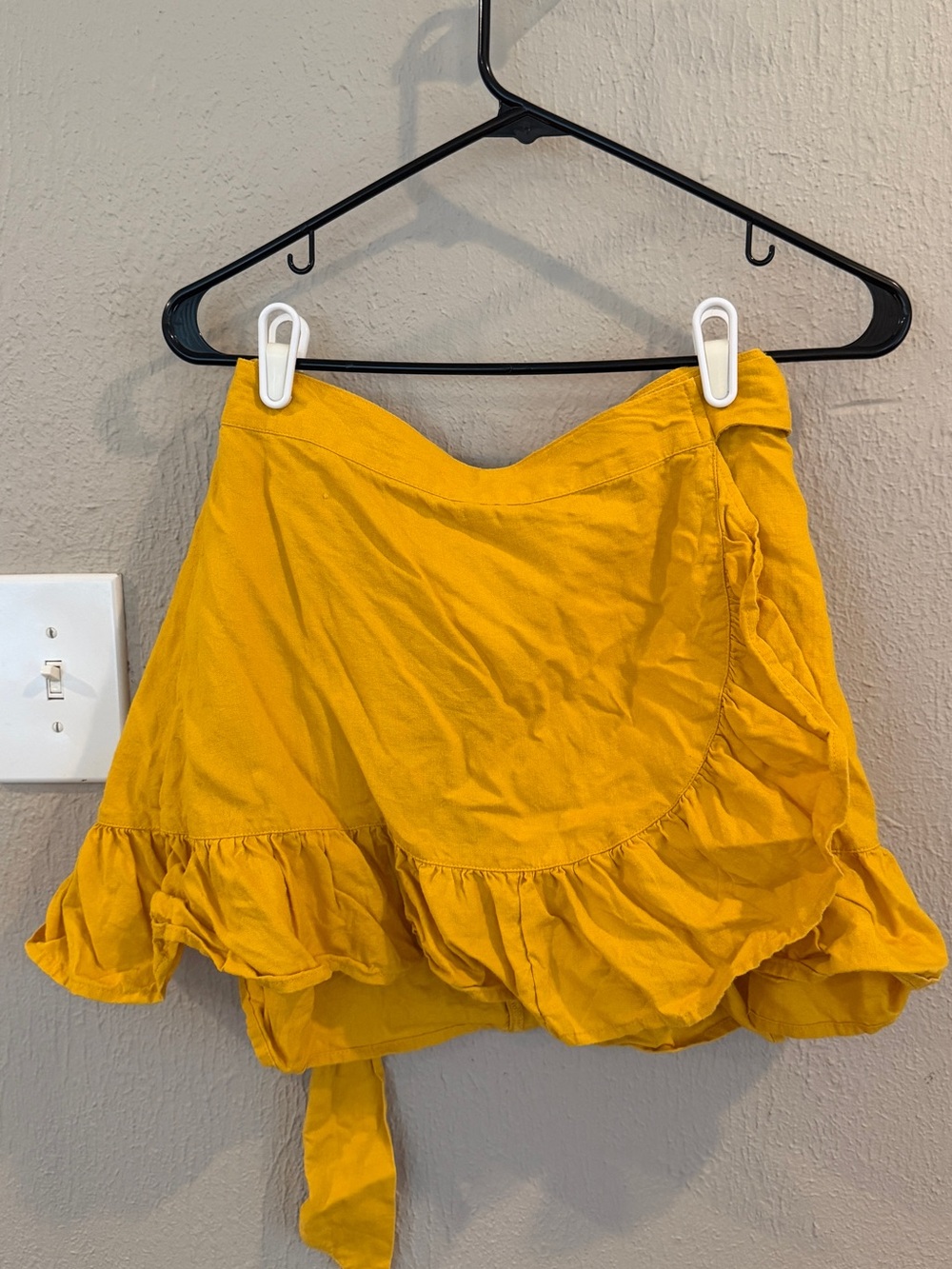 aerie Yellow Ruffle Wrap Mini Skirt